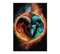 Fire & Ice Ram Art Print Detailed Wooden Jigsaw Puzzle for Adults, 300 PCS