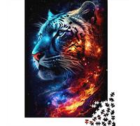 Fire Ice Tiger Art 1000 Pieces Sturdy Cardboard Classic Jigsaw Puzzle Adults Kids Impossible Hard Difficult Challenging Decompression Wall Decor Gift Idea 52x38cm/1000pcs