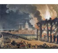 Fire in London. The destruction of the Albion flour mill beside the Blackfriars Bridge March 2 1791. After a work by August Pugin and Thomas Rowlandson in the Microcosm of London published in three