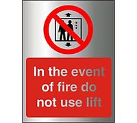 Seco in The Event of Fire Do Not Use Lift Sign, 150mm x 200mm - 1.5mm Brushed Aluminium Composite