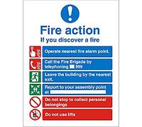 Fire Information Sign Fire Action Adhesive Plastic 20 x 15 cm
