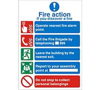 Seco Fire Action - If You Discover A Fire Sign, 150mm x 200mm - Self Adhesive Vinyl