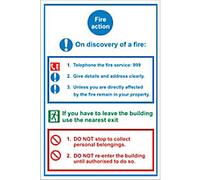 Fire Information Sign Fire Action On Discovery of Fire Adhesive Plastic 30 x 20 cm
