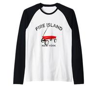 Fire Island red Wagon New York Vacation Ocean Beach LI NY Raglan Baseball Tee