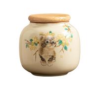 Fire Kirin 9oz Ceramic Tea Canister with Airtight Lid - Adorable Animal Design Storage Jar for Loose Leaf Tea, Coffee, Sugar, Cookies - Decorative Kitchen & Pantry Organizer (Cat-A)
