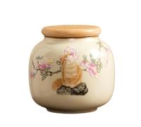 Fire Kirin 9oz Small Ceramic Tea Canister with Airtight Lid - Adorable Animal Design Storage Jar for Loose Leaf Tea, Coffee, Sugar, Cookies - Decorative Kitchen & Pantry Organizer (Cat-C)