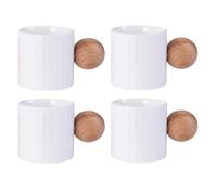 Fire Kirin Ceramic Espresso Cups Set of 2, 2 oz Mini Espresso Cups, Round Wooden Handle Stripes Demitasse Cups for Tea or Coffee (4, White)