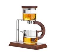 Fire Kirin Glass Kungfu Tea Set with Wooden Stand, Semi-Automatic Drip Teapot, Heat Resistant Magic Tea Pot Glass (Transparent)