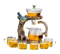 Fire Kirin Glass Teapot Set Animal Bird Design Semi-Automatic Drip Rotating Bowl with Infuser Lazy Kungfu Tea Pot Set (tapot Set)