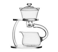 Fire Kirin Glass Teapot Set Semi Automatic Drip Rotating with Infuser Chinese Heat-Resistant Lazy Kungfu Tea Set (Transparent, Teapot(only))