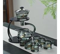 Fire Kirin Glass Teapot Set Semi Automatic Drip Rotating with Infuser Chinese Heat-Resistant Lazy Kungfu Tea Set (Grey Deer, Teapot Set)