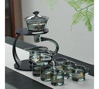 Fire Kirin Glass Teapot Set Semi Automatic Drip Rotating with Infuser Chinese Heat-Resistant Lazy Kungfu Tea Set (Grey Deer, Teapot Set)