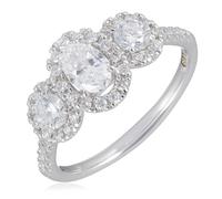 Fire Light 1ct Lab Grown Diamond Oval Halo Trilogy Ring 9ct Gold 9CT WHITE GOLD SIZE L