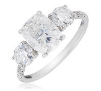 Fire Light 3ct Lab Grown Diamond Cushion Cut Trilogy Ring 9ct Gold 9CT WHITE GOLD SIZE L