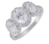 Fire Light 3ct Lab Grown Diamond Oval Halo Trilogy Ring 9ct Gold 9CT WHITE GOLD SIZE L