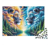 Fire Lion Mythic 1000 Piece Puzzle for Adults Lions Cloud Mane Lake Challenging Hard Difficult Premium Thick Sturdy Vibrant Stress Relief Family Decor 70x50cm/1000pcs