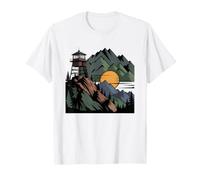 Fire Lookout Tower Mountain Ridge Silhouette Hiker Outdoor T-Shirt