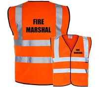 Fire Marshal Black Text Printed Orange Hi Vis Viz Reflective Safety Vest Waistcoat, Reflective High Visibility, supplied by Simply Hi Vis Clothing UK