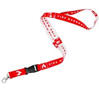 Fire Marshal Lanyard - Red & White Safety Neck Strap with Fire Icons & Clear Text - 57cm Premium Polyester ID Badge Holder with Metal Swivel Hook & Quick Release Buckle - Workplace Safety Accessory