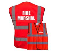 Fire Marshal Printed Hi Vis Red or Yellow Red Hi Vis Safety Vest High Viz Waistcoat Supplied by Simply Hi Vis Clothing UK.
