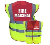Fire Marshal Printed Hi Vis Red or Yellow Red Hi Vis Safety Vest High Viz Waistcoat Supplied by Simply Hi Vis Clothing UK.
