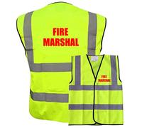 Fire Marshal RED TEXT Print Yellow Hi Vis Viz Reflective Safety Vest Waistcoat, Reflective High Visibility, supplied by Simply Hi Vis Clothing UK