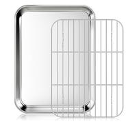 Fire More Baking Tray with Cooling Rack, 23.5 x 17.5 x 2.5 cm Stainless Steel Cookie Sheet Pan Set, Non Stick Baking Sheet with Wire Rack for Oven Cooking