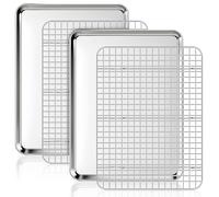 Fire More Baking Tray with Wire Rack, 2 Sets Non-Stick Baking Sheets with Grid Cooling Racks, Stainless Steel Cookie Pans for Oven Cooking, Size 40.5 x 30.5 x 2.5 CM