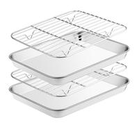 Fire More Baking Tray with Wire Rack, Stainless Steel Cookie Sheet Pan Set, 2 Sets Baking Pans with Cooling Rack for Oven Cooking, Size 23.5 x 17.5 x 2.5 cm