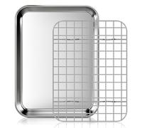 Fire More Baking Tray with Wire Rack, Stainless Steel Cookie Sheet Pan Set, Baking Sheet with Cooling Rack for Oven Cooking, Size 23.5 x 17.5 x 2.5 cm