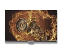 Fire Motorbike Dangerous Sport Business Card Wallet Credit Card Holder Metal Square Small Pocket Purse