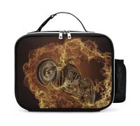 Fire Motorbike Dangerous Sport Reusable Insulated Lunch Bag Tote Handbag Leather Portable Cooler Bags for Men Women