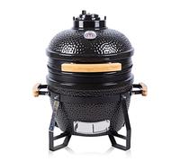 Fire Mountain 15 Inch Mini Ceramic Kamado BBQ Grill, Egg Style Charcoal Smoker with Stand, Built-In Thermometer & Adjustable Vents, Includes Fitted Cover, Black