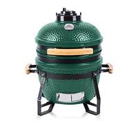 Fire Mountain 15 Inch Mini Ceramic Kamado BBQ Grill, Portable Egg Style Charcoal Barbecue with Stand, Built-In Thermometer & Adjustable Vents, Includes Fitted Cover, Green