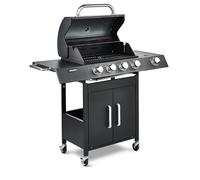 Fire Mountain Cascade 5 Burner Gas BBQ Black with Side Burner Cast Iron Grill Outdoor Barbecue for Garden Patio 61.5 x 37.5cm Cooking Area