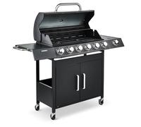 Fire Mountain Cascade 7 Burner Gas BBQ Black with Side Burner Cast Iron Grill Large Outdoor Barbecue for Garden Patio 81.5 x 37.5cm Cooking Area