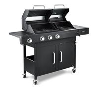 Fire Mountain Cascade Dual Fuel Gas and Charcoal BBQ Black with Cast Iron Grill Hybrid Outdoor Barbecue for Garden Patio