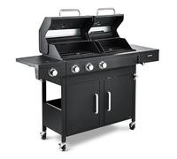 Fire Mountain Cascade Dual Fuel Gas and Charcoal BBQ Black with Cast Iron Grill Hybrid Outdoor Barbecue for Garden Patio