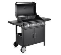 Fire Mountain Everest Gen 2 5 Burner Gas BBQ with Side Burner, Cast Iron Grill & Griddle, Large 77 x 42cm Cooking Area, Foldable Side Table & Storage Cupboard