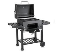 Fire Mountain Everest Pro Height Adjustable Charcoal BBQ, Adjustable Charcoal Tray & BBQ Door, Large 57 x 42cm Cooking Area, Warming Rack, Built-In Thermometer, Removable Ash Tray, Folding Side Table