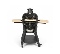 Fire Mountain Fuji 18 Inch Kamado BBQ Ceramic Charcoal Grill with Side Tables Trolley and Cover Outdoor Smoker Barbecue for Garden Patio (Black)