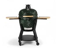 Fire Mountain Fuji 24 Inch Kamado BBQ Ceramic Charcoal Grill with Side Tables Trolley and Cover Large Outdoor Smoker Barbecue for Garden Patio (Green)