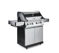 Fire Mountain Olympus Burner Gas BBQ Stainless Steel with Searing Side Burner Glass Viewing Lid and Cover Extra Large Outdoor Barbecue for Garden Patio (SSG Black, 6)