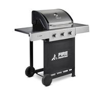 Fire Mountain Sierra 3 Burner Gas BBQ Stainless Steel with Cast Iron Grill Built-in Thermometer, Outdoor Barbecue for Garden Patio 50 x 42cm Cooking Area