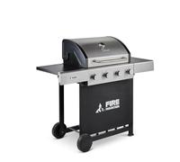 Fire Mountain Sierra 4 Burner Gas BBQ Stainless Steel with Cast Iron Grill and Side Shelves Large Outdoor Barbecue for Garden Family Sized 60 x 42cm Cooking Area