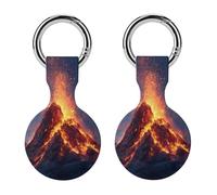 Fire Mountain Volcanic Eruption Cute Keychain Holder Case Soft GPS Tracker Cover Silicone Shell Protective Compatible for AirTag