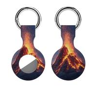 Fire Mountain Volcanic Eruption Cute Keychain Holder Case Soft GPS Tracker Cover Silicone Shell Protective Compatible for AirTag
