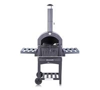 Fire Mountain Wood Fired Pizza Oven & Smoker, Charcoal Pizza Oven for Outdoor Cooking, Includes Pizza Stone & Peel, Reaches 370°C, Portable Garden Pizza Oven, Black