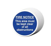 Fire Notice This Area Must Be Kept Clear Of All Obstructions Signs 80mm x 80mm Multi Pack Strong Adhesive Vinyl Stickers for Fire Door Safety (12)