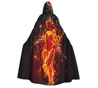 Fire Nude Woman Flame print Unisex Medieval Viking Hooded Cape Cloak for Halloween Cosplay, Christmas Party Costume Outfits